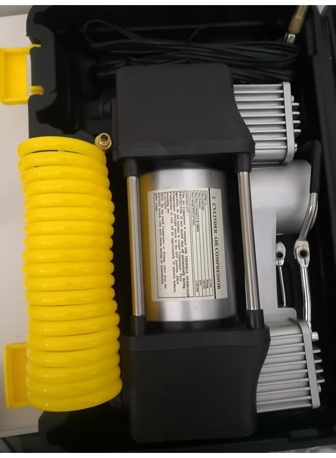 Heavy Duty 12V Dual Cylinder Air Compressor Kit - 85LPM High Capacity Tire Inflator with Professional Emergency Repair Tools and Hard Case - 3.15kg - Image 4